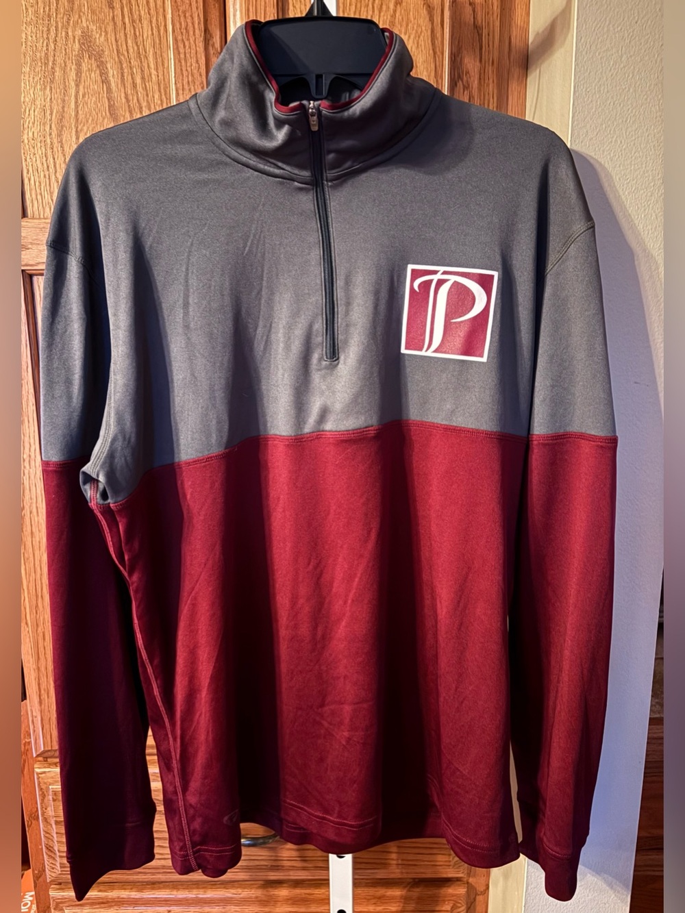 Quarter-Zip Men’s Jacket in Gray and Maroon - P Logo